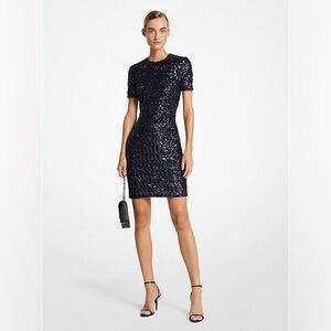 MICHAEL KORS SEQUIN BLACK CREWNECK DRESS HOLIDAYS SHIMMER